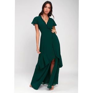 Lulus Emerald Green Ruffled Backless Maxi Dress